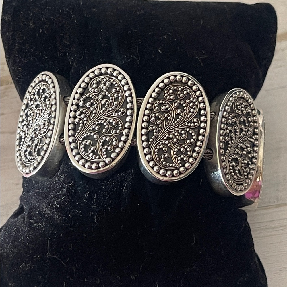Rare Lois Hill Sterling Silver Oval Panel Statement Bracelet - Picture 2 of 11